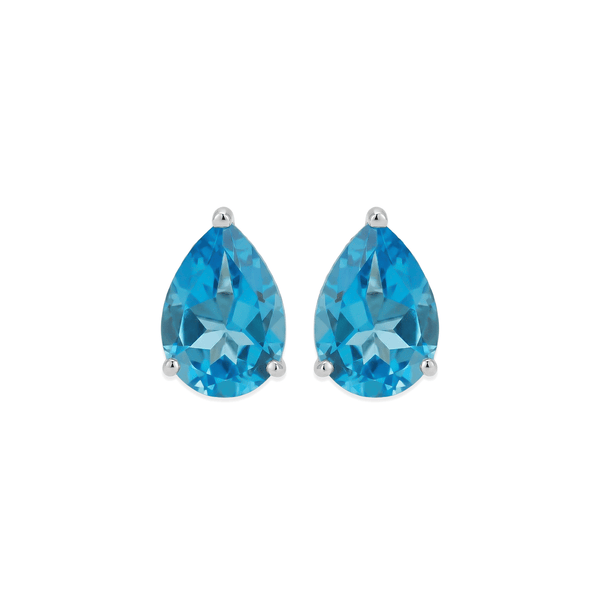 14K White Gold Blue Trine Topaz Stud Earrings