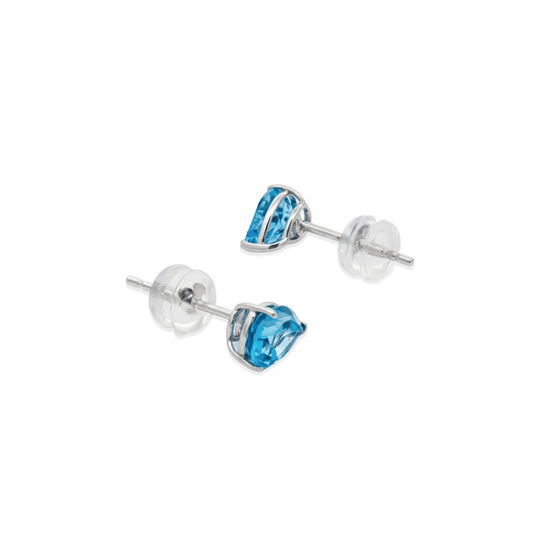 14K White Gold Blue Trine Topaz Stud Earrings hover