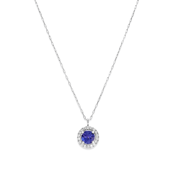 18k White Gold Tanzanite Halo Radiance Pendant with Natural Diamonds