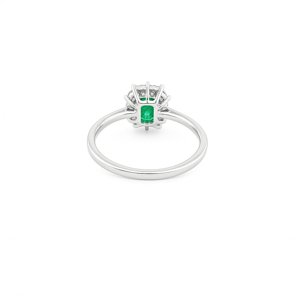 18K White Gold Emerald & Natural Diamond Halo Engagement Ring