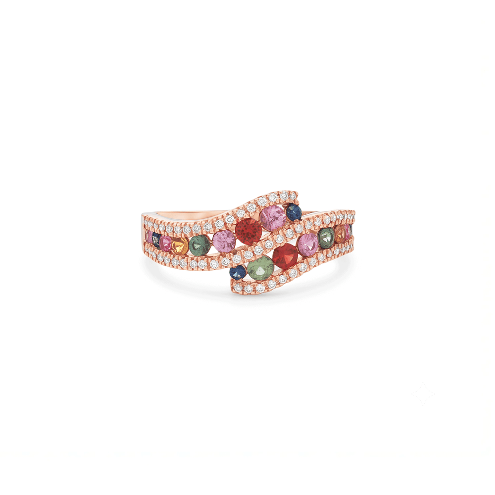 18K Rose Gold Sapphire Crest Diamond Statement Ring