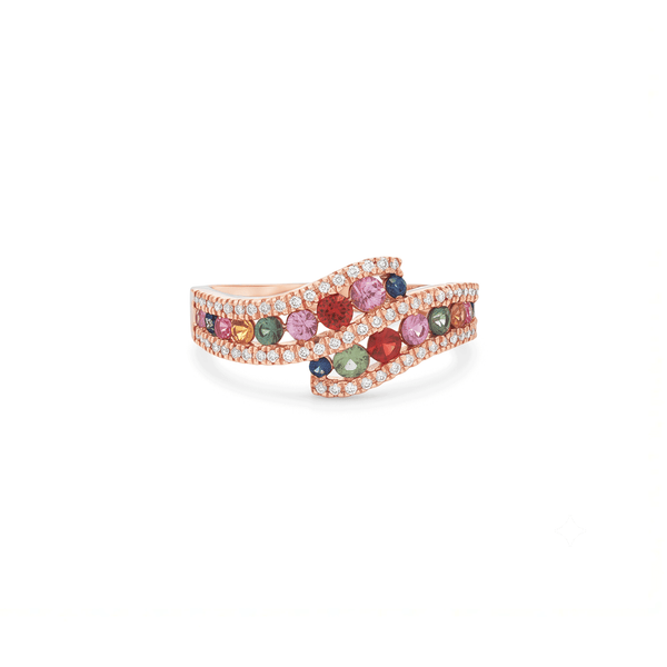 18K Rose Gold Sapphire Crest Diamond Statement Ring
