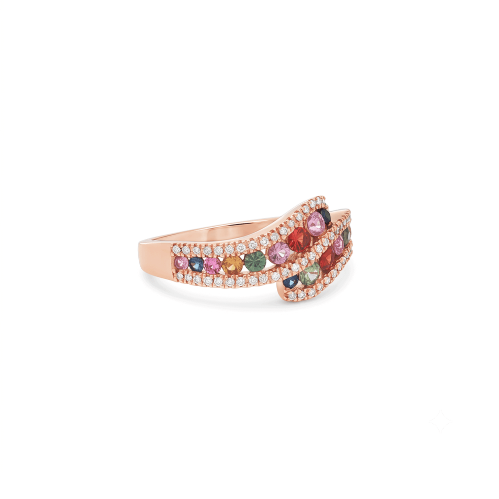 18K Rose Gold Sapphire Crest Diamond Statement Ring