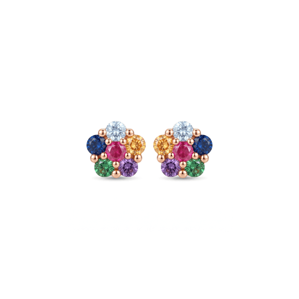 18K Yellow Gold Rainbow Petal Cluster Studs Earrings