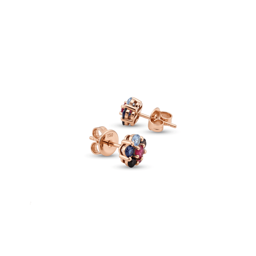18K Yellow Gold Rainbow Petal Cluster Studs Earrings