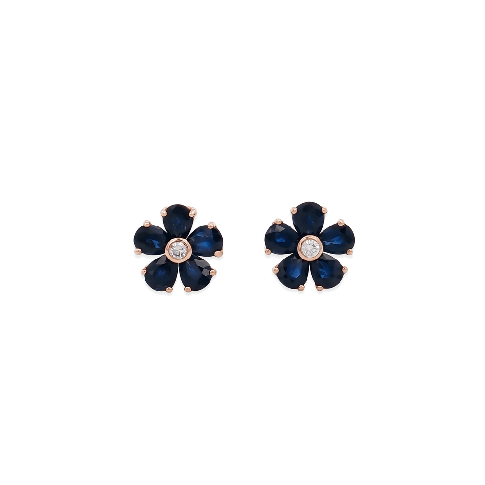 18K Rose Gold Sapphire Petal Bloom Studs Earrings