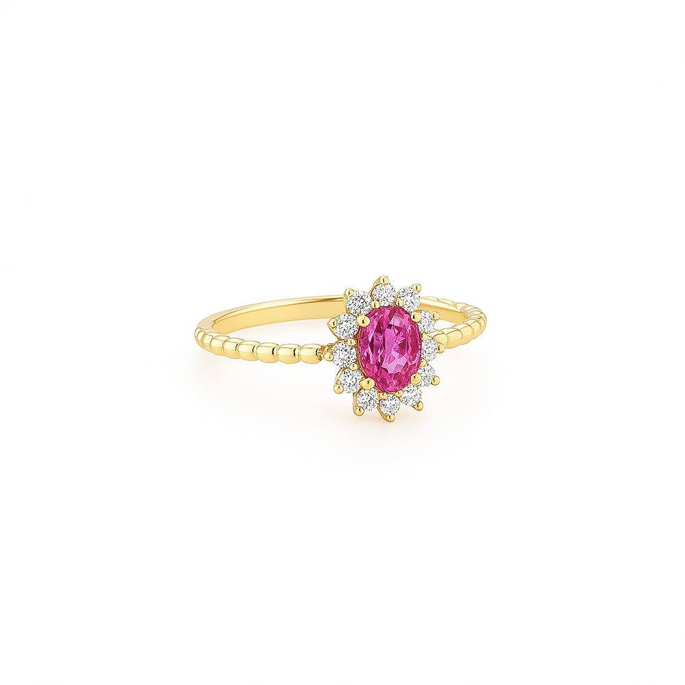 18K Yellow Gold Ruby & Natural Diamond Halo Engagement Ring
