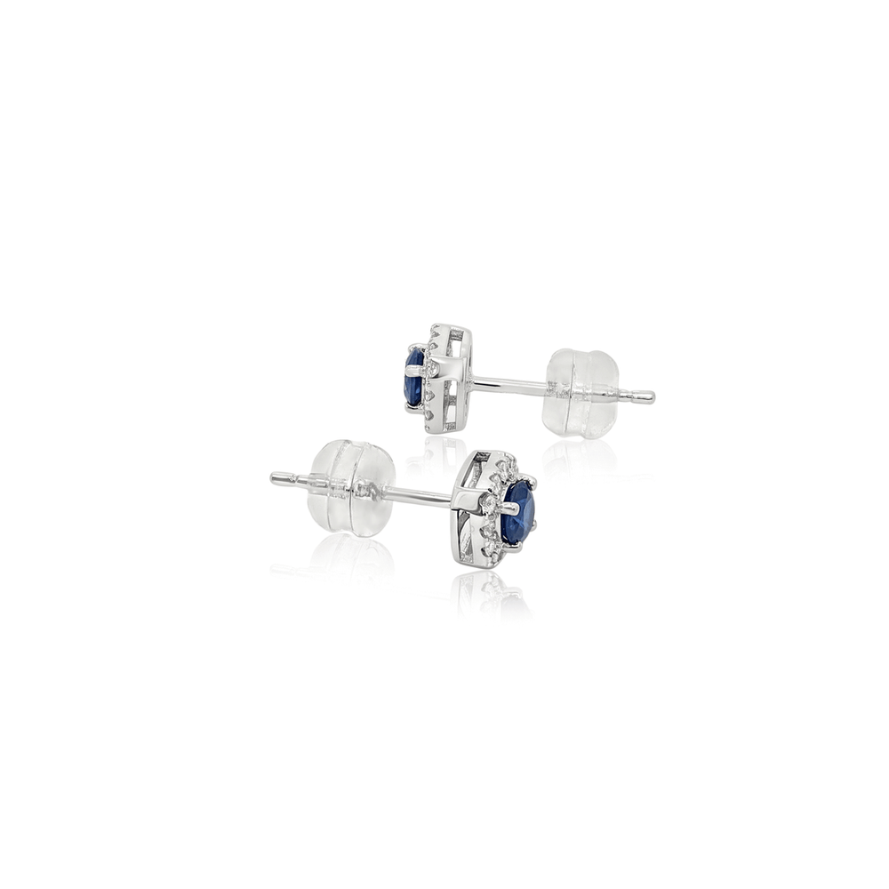 18K White Gold Sapphire Radiance Square Halo Studs Earrings