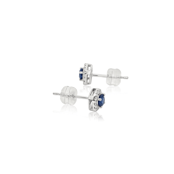 18K White Gold Sapphire Radiance Square Halo Studs Earrings hover