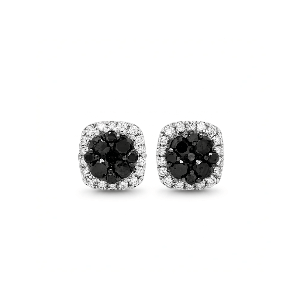 Natural Diamond Noir Cushion Cluster Studs