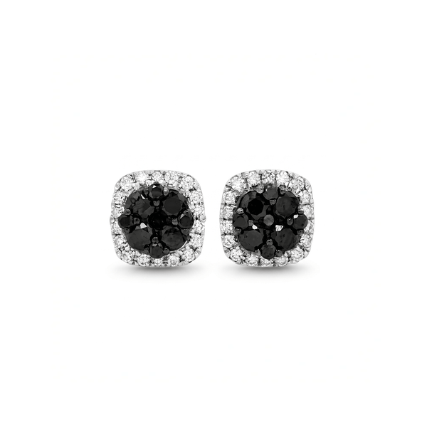 Natural Diamond Noir Cushion Cluster Studs