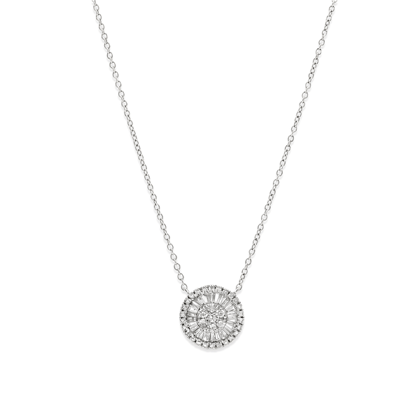 Natural Diamond Baguette Sunray Diamond Pendant Necklace – 18K White Gold