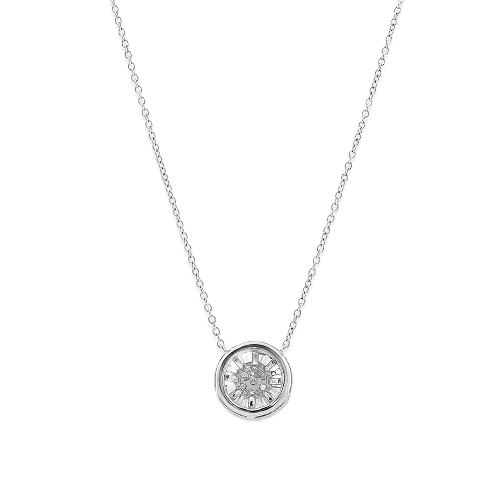 Natural Diamond Baguette Sunray Diamond Pendant Necklace – 18K White Gold
