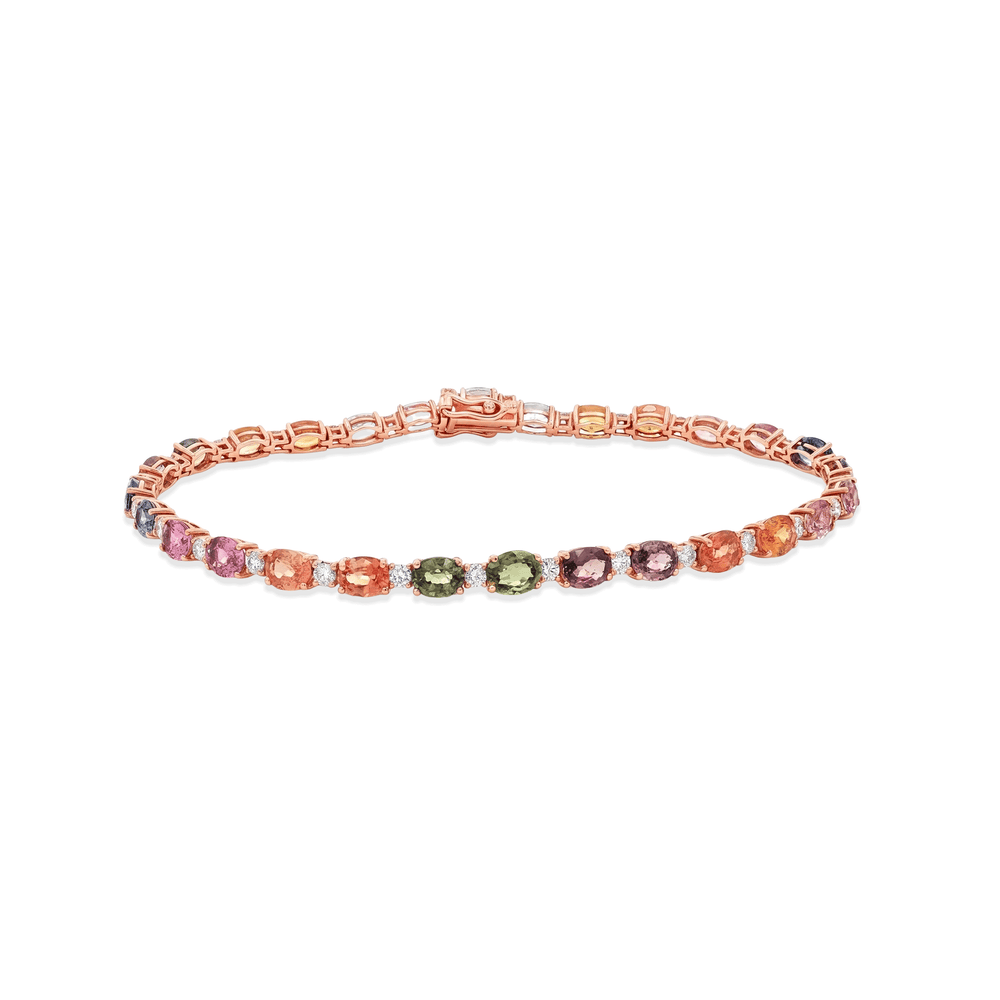 18k Rose Rainbow Sapphire & Natural Diamond Tennis Bracelet