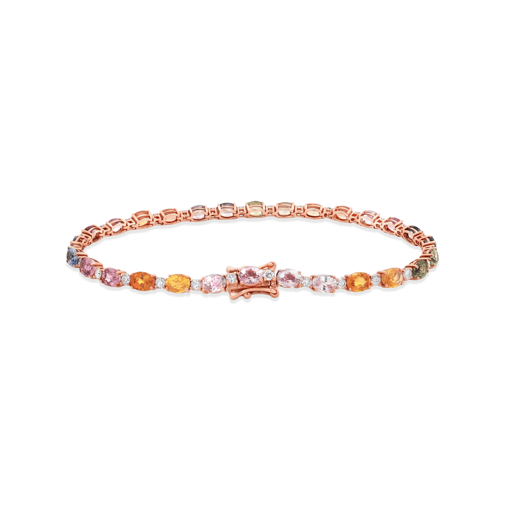 18k Rose Rainbow Sapphire & Natural Diamond Tennis Bracelet