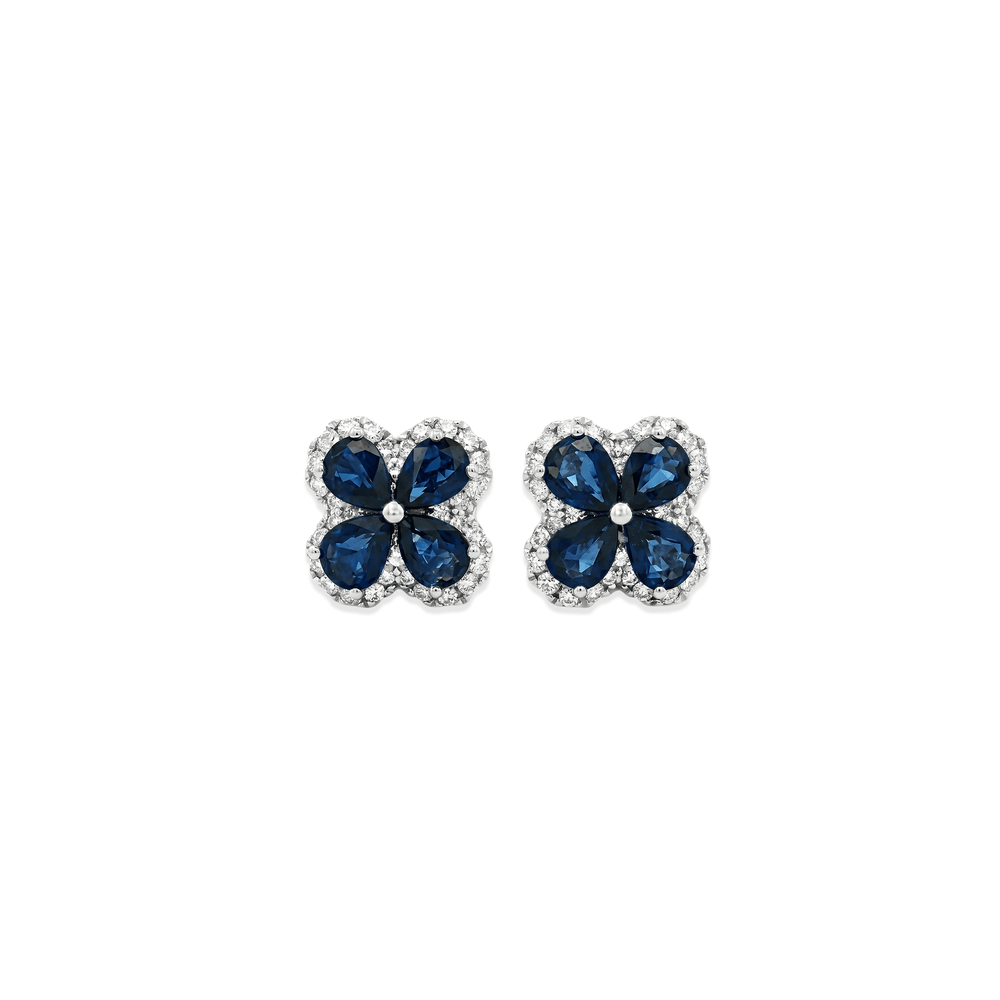 18K White Gold Sapphire Blossom Diamond Stud Earrings