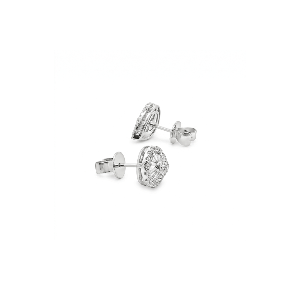 Natural Diamond Radiant Teardrop Halo Diamond Stud Earrings in 18K White Gold