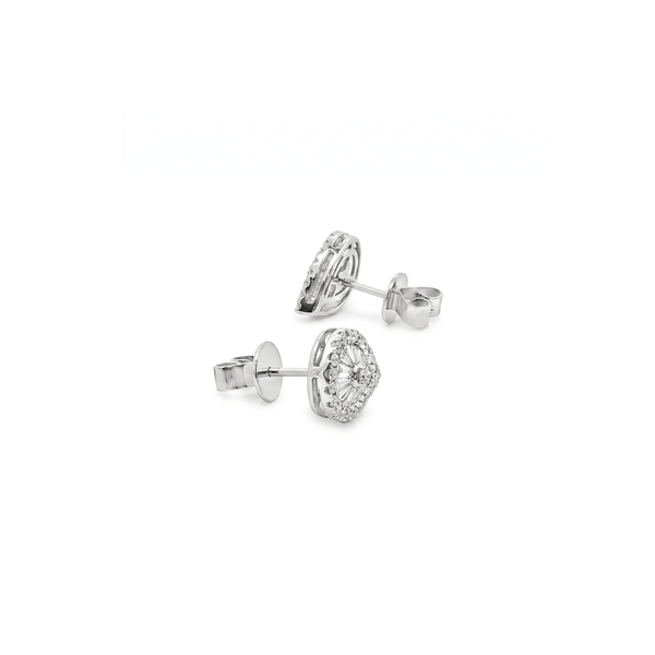 Natural Diamond Radiant Teardrop Halo Diamond Stud Earrings in 18K White Gold hover