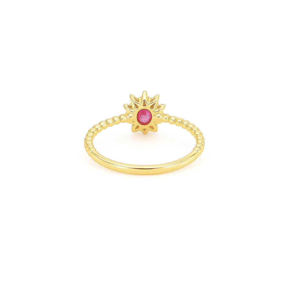 18K Yellow Gold Ruby & Natural Diamond Halo Engagement Ring