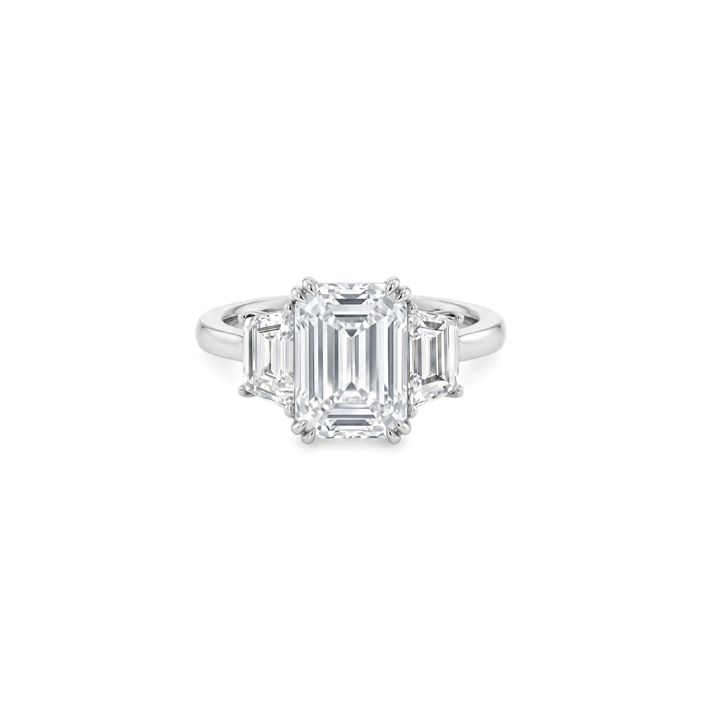 14K White Gold Lab Grown Diamond Three Stone Engagement Ring – 4.71 CTW