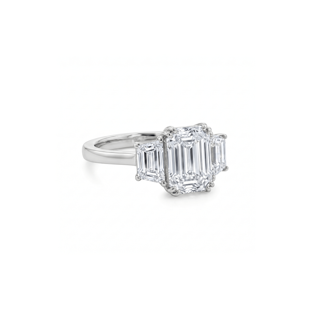14K White Gold Lab Grown Diamond Three Stone Engagement Ring – 4.71 CTW