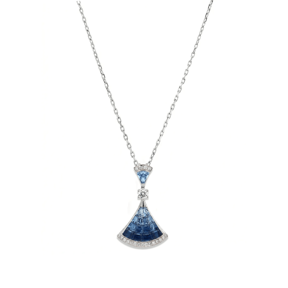 18K White Gold Sapphire & Natural Diamond Pendant for Women