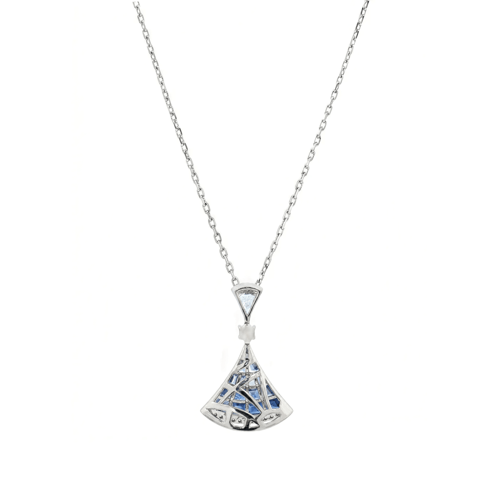 18K White Gold Sapphire & Natural Diamond Pendant for Women