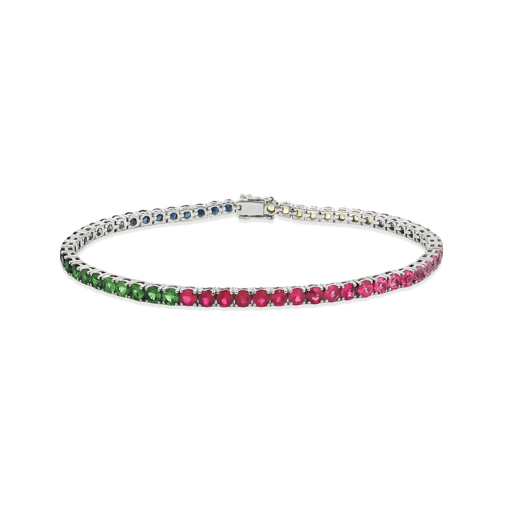 18k White Gold Rainbow Sapphire Tennis Bracelet