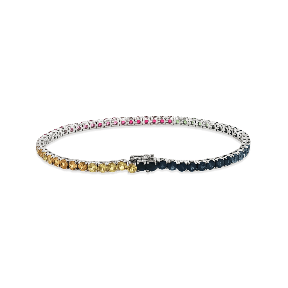 18k White Gold Rainbow Sapphire Tennis Bracelet