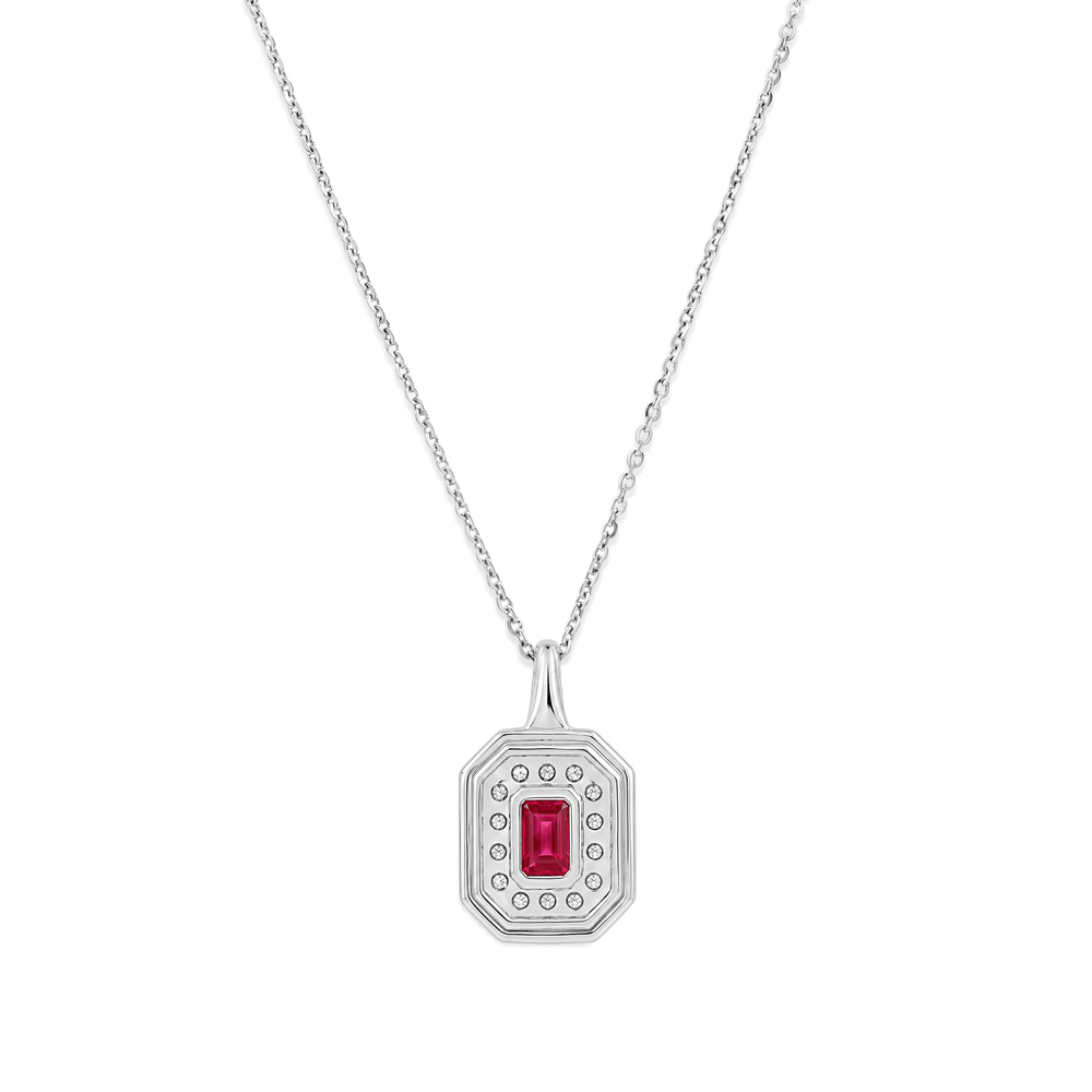 18K White Gold Red Radiance Diamond Halo Pendant Necklace