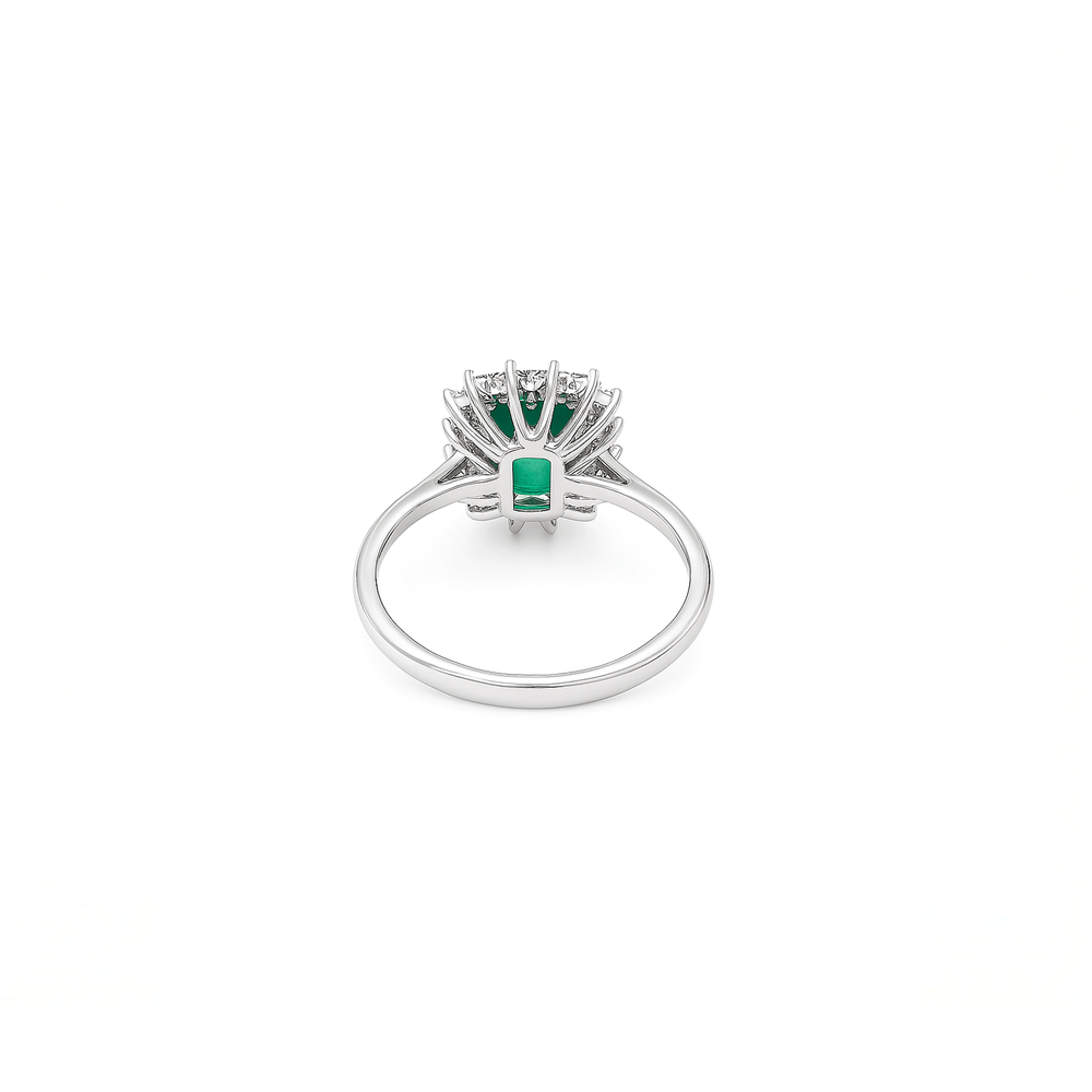 18K White Gold Halo Engagement Ring with Color Stone & Natural Diamonds | Flashy Jewellery