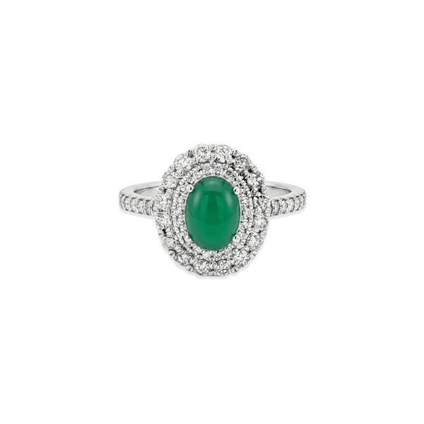 18K White Gold Halo Engagement Ring with Color Stone & Natural Diamonds