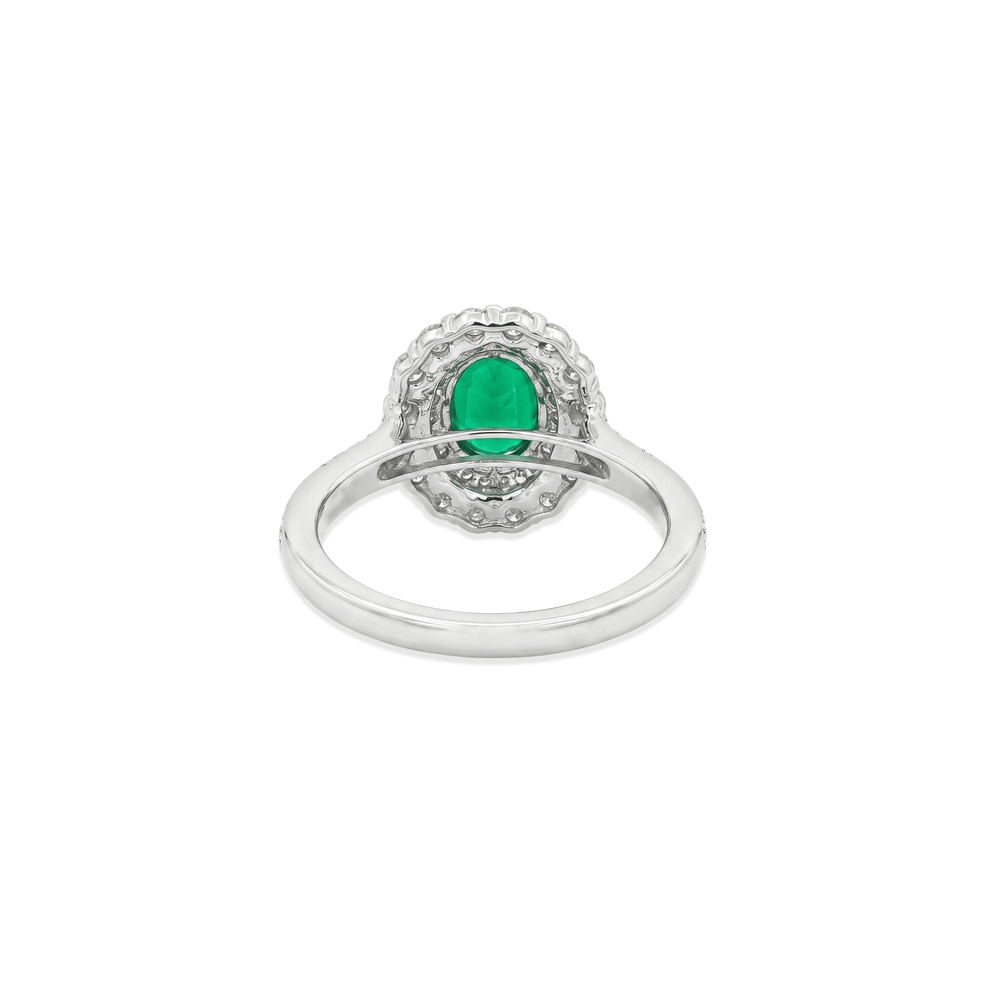 18K White Gold Halo Engagement Ring with Color Stone & Natural Diamonds