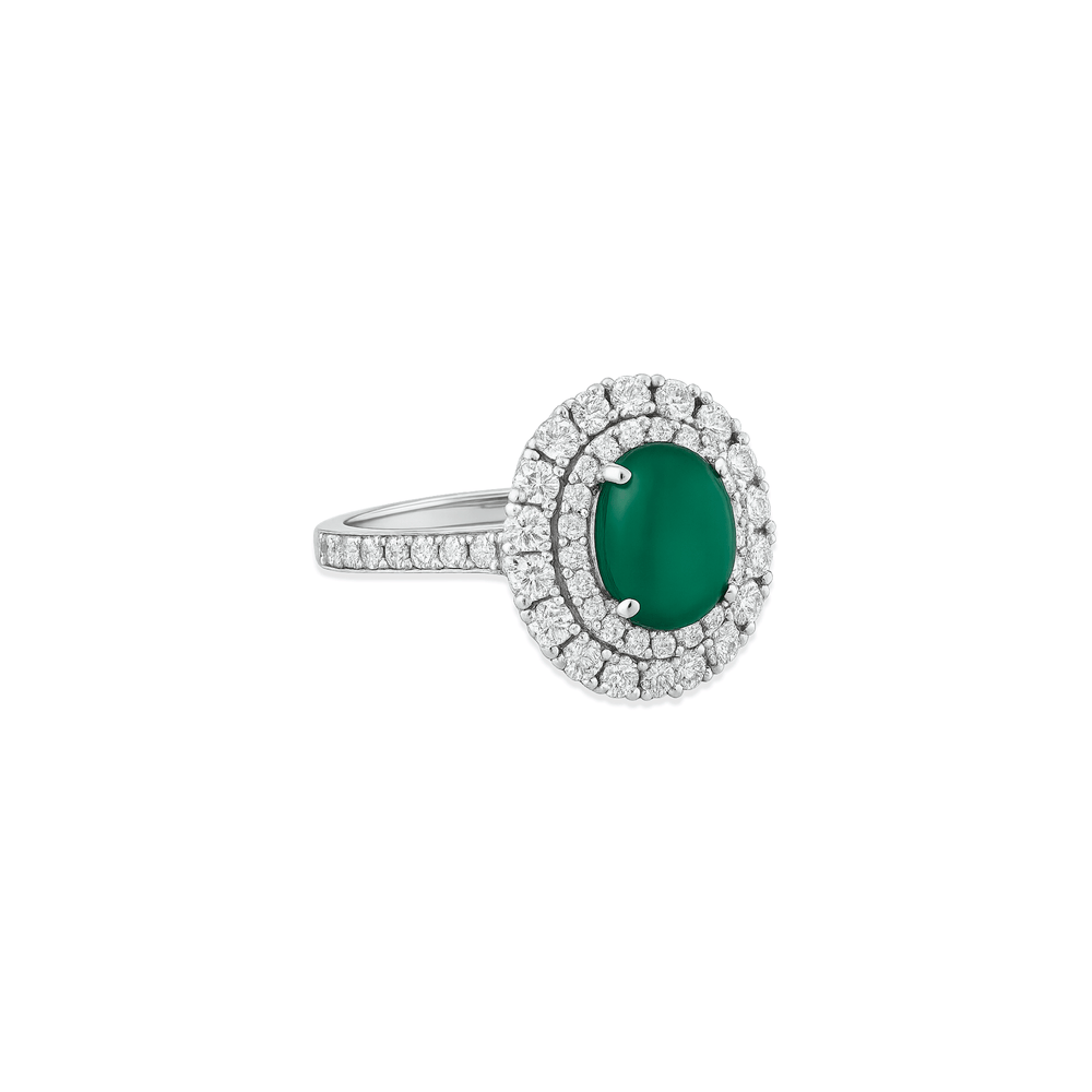 18K White Gold Halo Engagement Ring with Color Stone & Natural Diamonds