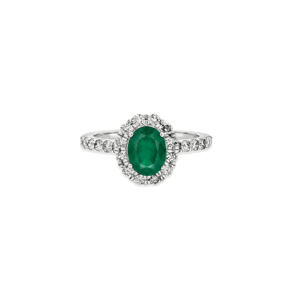 18K White Gold Halo Engagement Ring with Color Stone & Natural Diamonds