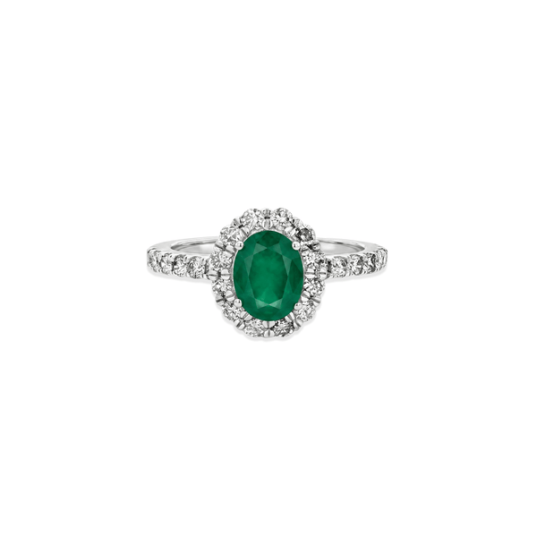 18K White Gold Halo Engagement Ring with Color Stone & Natural Diamonds
