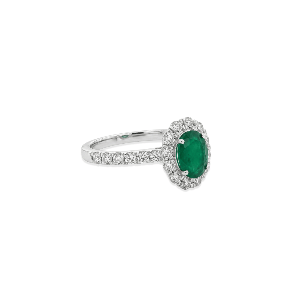 18K White Gold Halo Engagement Ring with Color Stone & Natural Diamonds