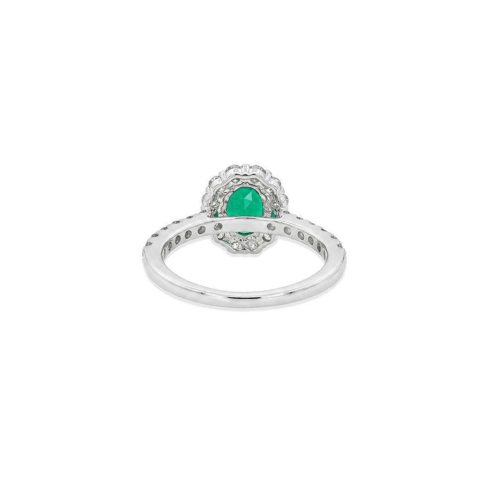 18K White Gold Halo Engagement Ring with Color Stone & Natural Diamonds