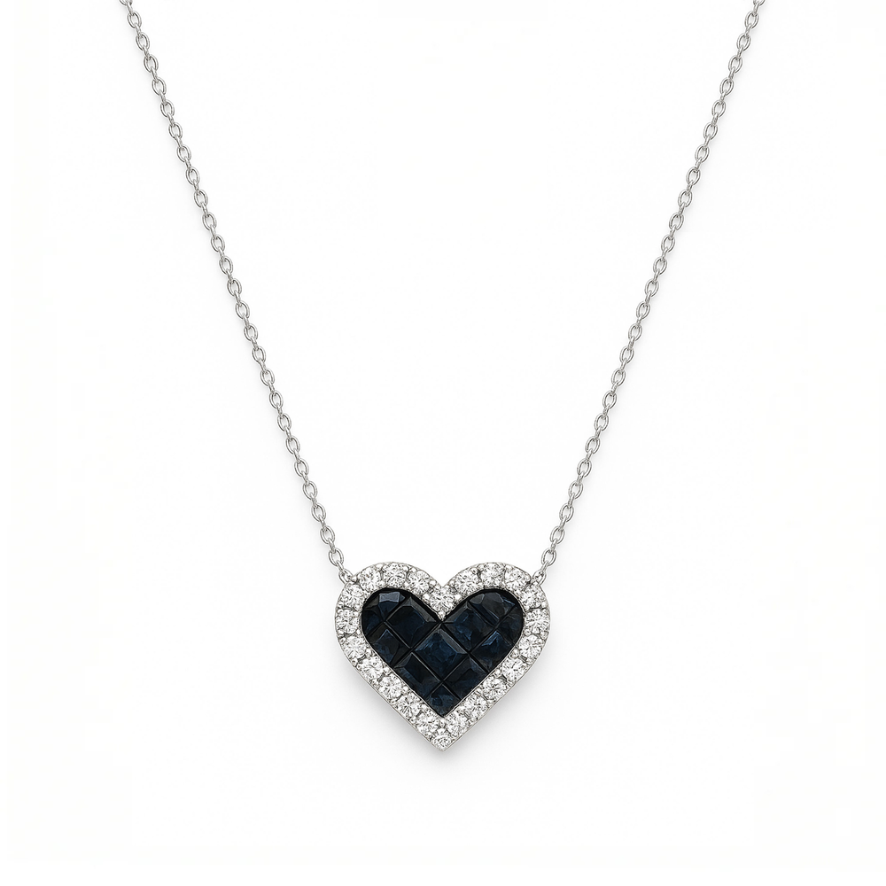 18K White Gold Sapphire & Diamond Pendant Necklace