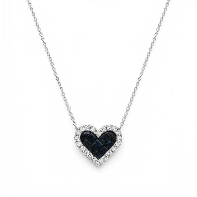 18K White Gold Sapphire & Diamond Pendant Necklace