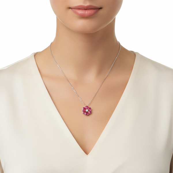 Natural Sapphire & Diamond Necklace | 18K White Gold hover