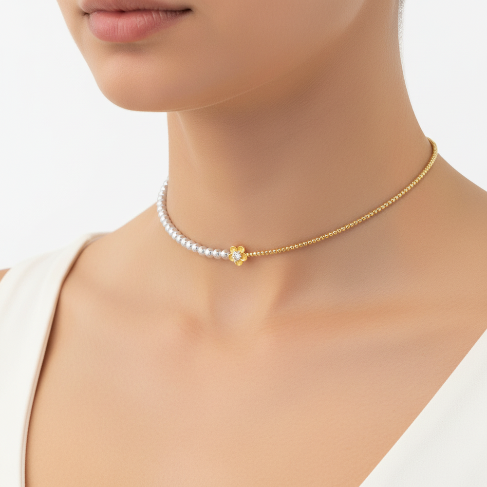 Pearl Choker Necklace in 18K Yellow Gold | Flashy Jewellery