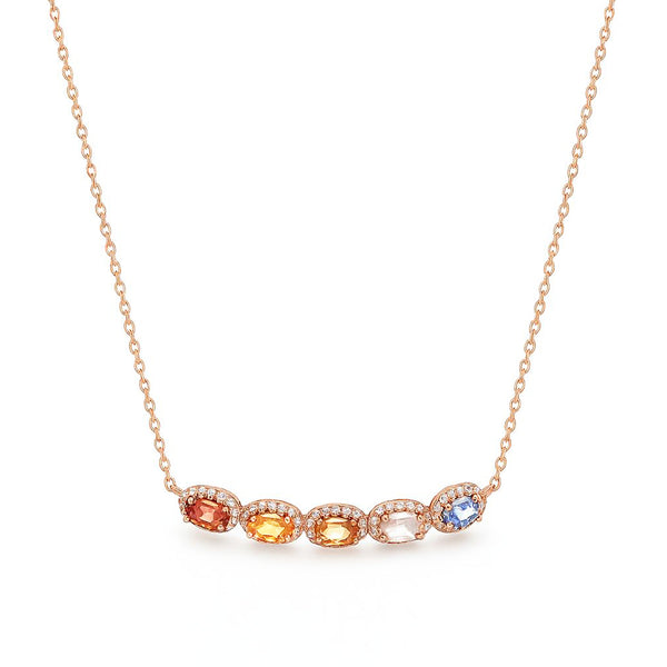 14K Rose Gold Sapphire & Diamond Pendant Necklace