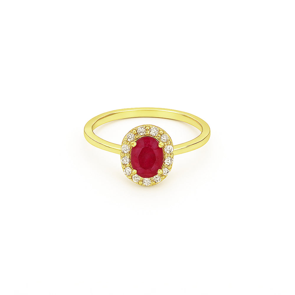 18K Yellow Gold Ruby & Diamond Halo Engagement Ring