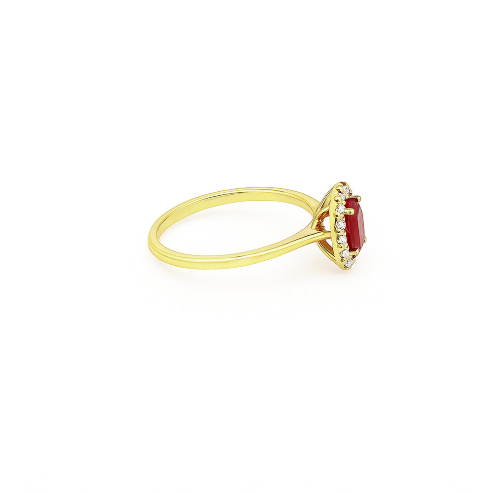 18K Yellow Gold Ruby & Diamond Halo Engagement Ring
