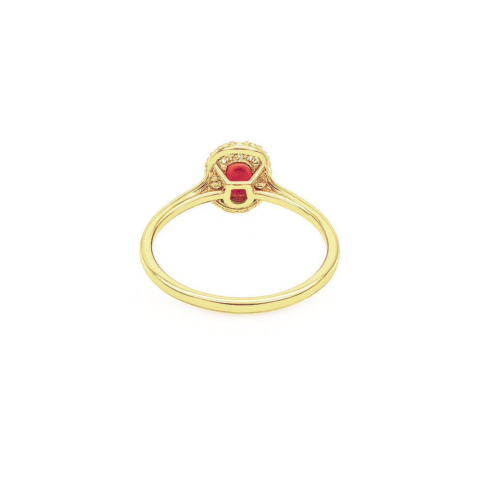 18K Yellow Gold Ruby & Diamond Halo Engagement Ring