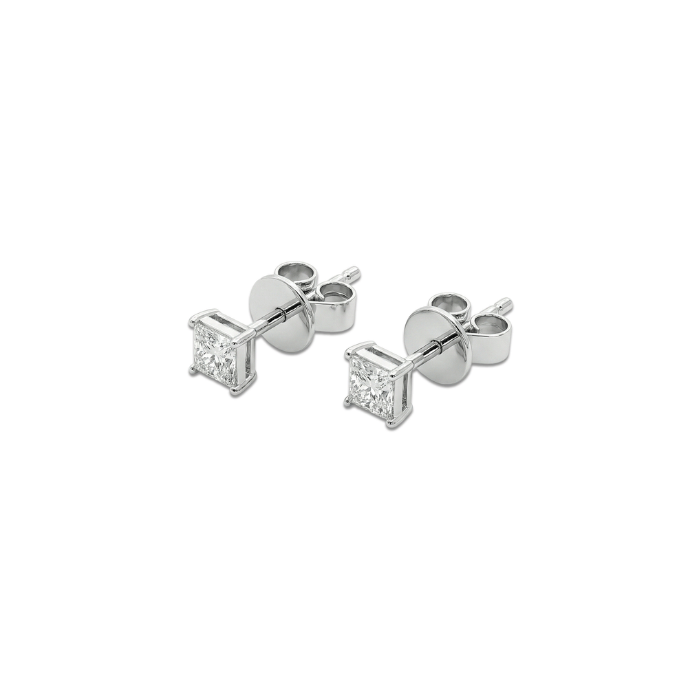 18K White Gold Natural Diamond Stud Earrings | Flashy