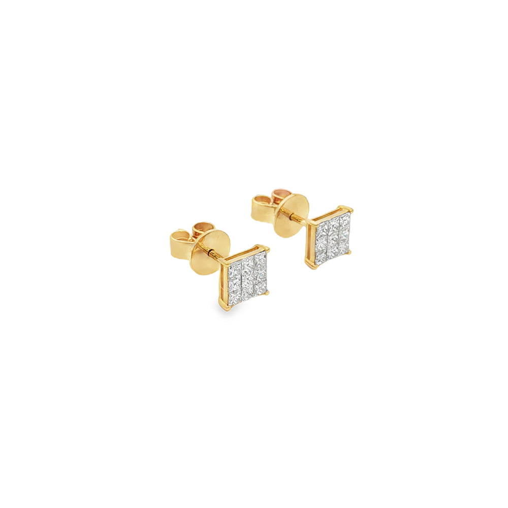Natural Diamond Stud Earrings – 18K Yellow Gold