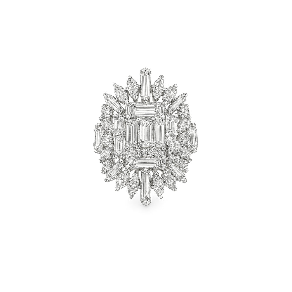 Natural Diamond Statement Ring in 18K White Gold | Flashy