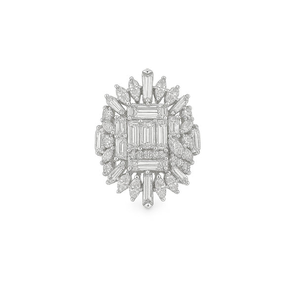 Natural Diamond Statement Ring in 18K White Gold | Flashy